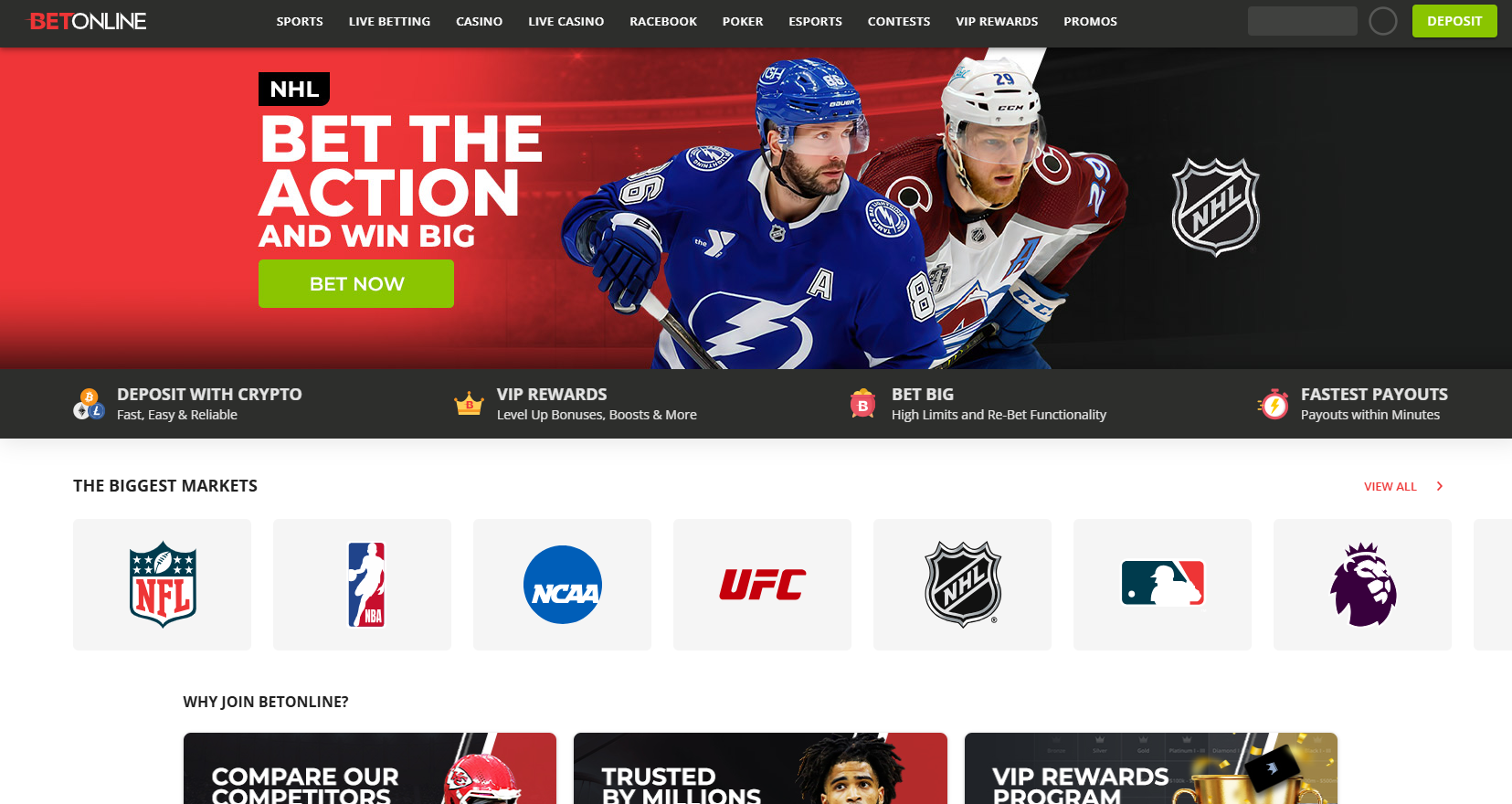 BetOnline homepage screenshot