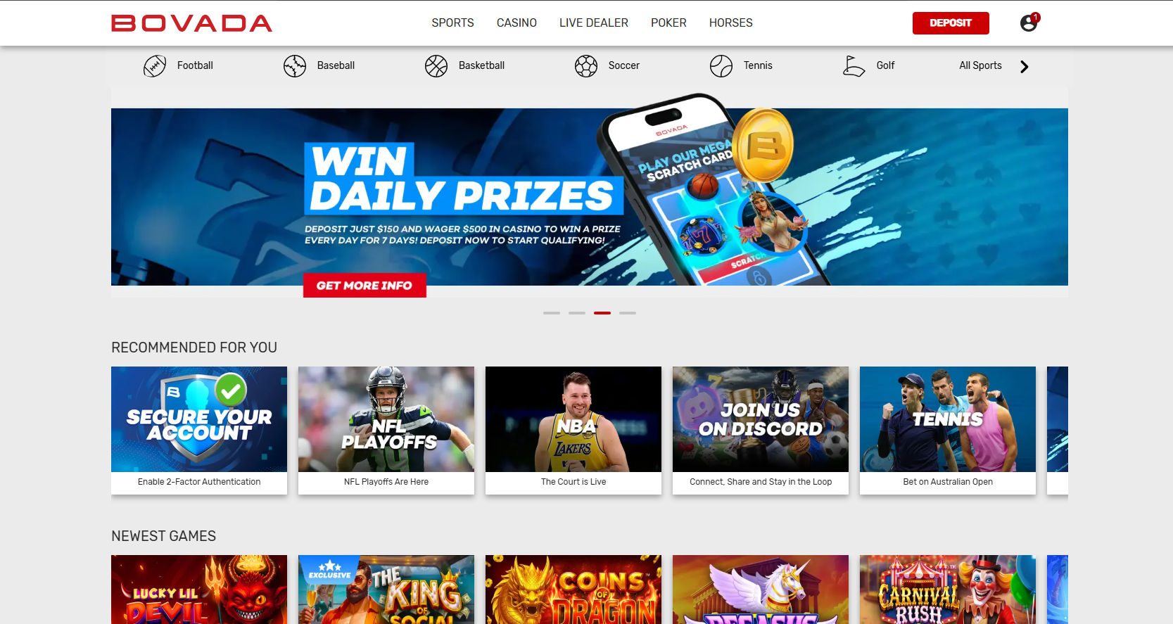 Bovada homepage screenshot
