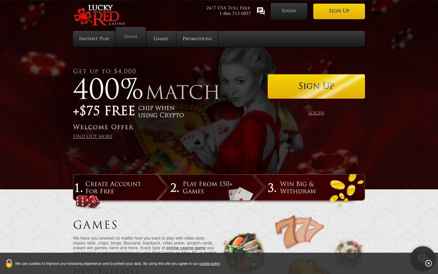 Lucky Red Casino homepage screenshot
