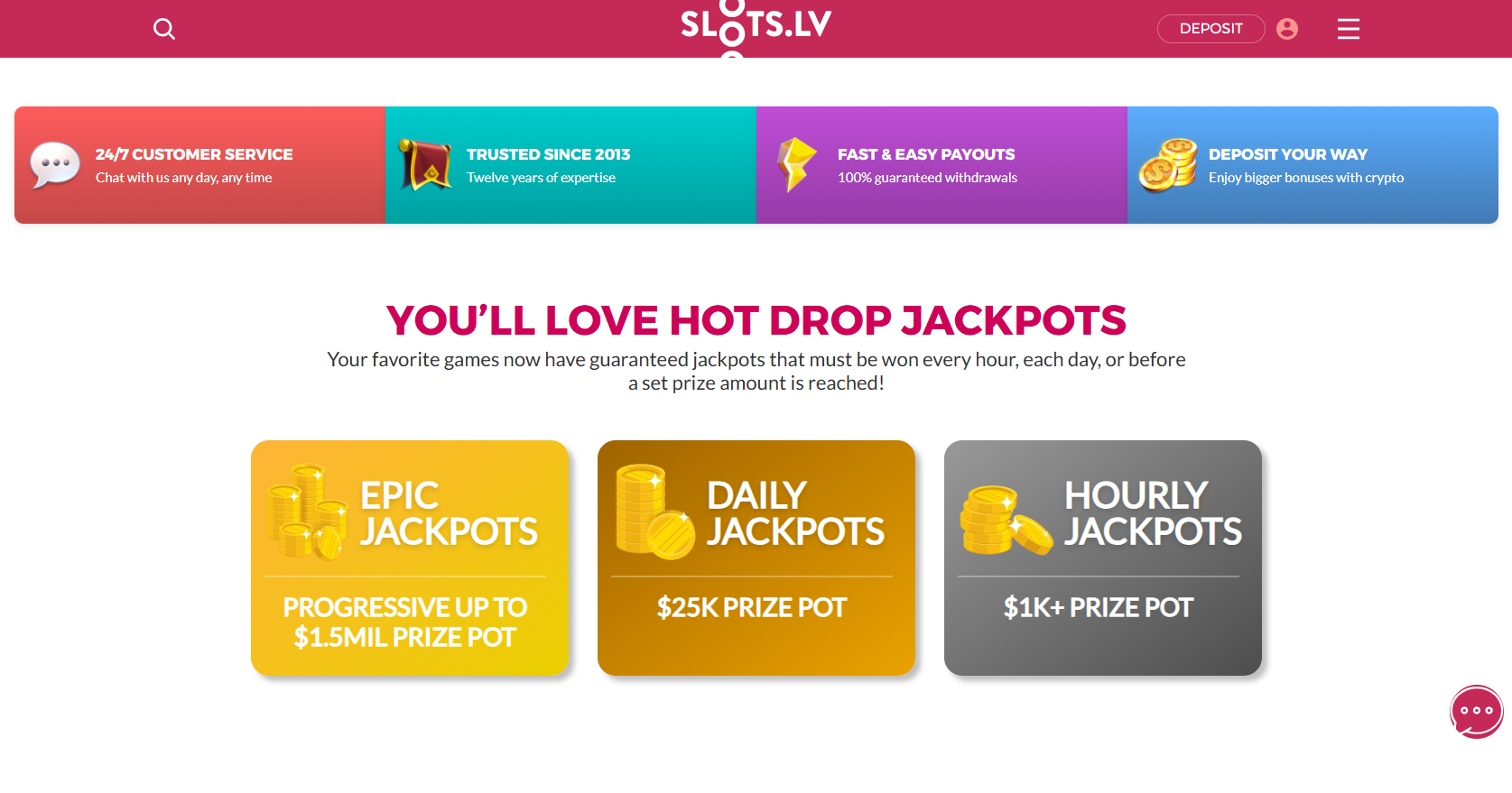 Slots.lv homepage screenshot