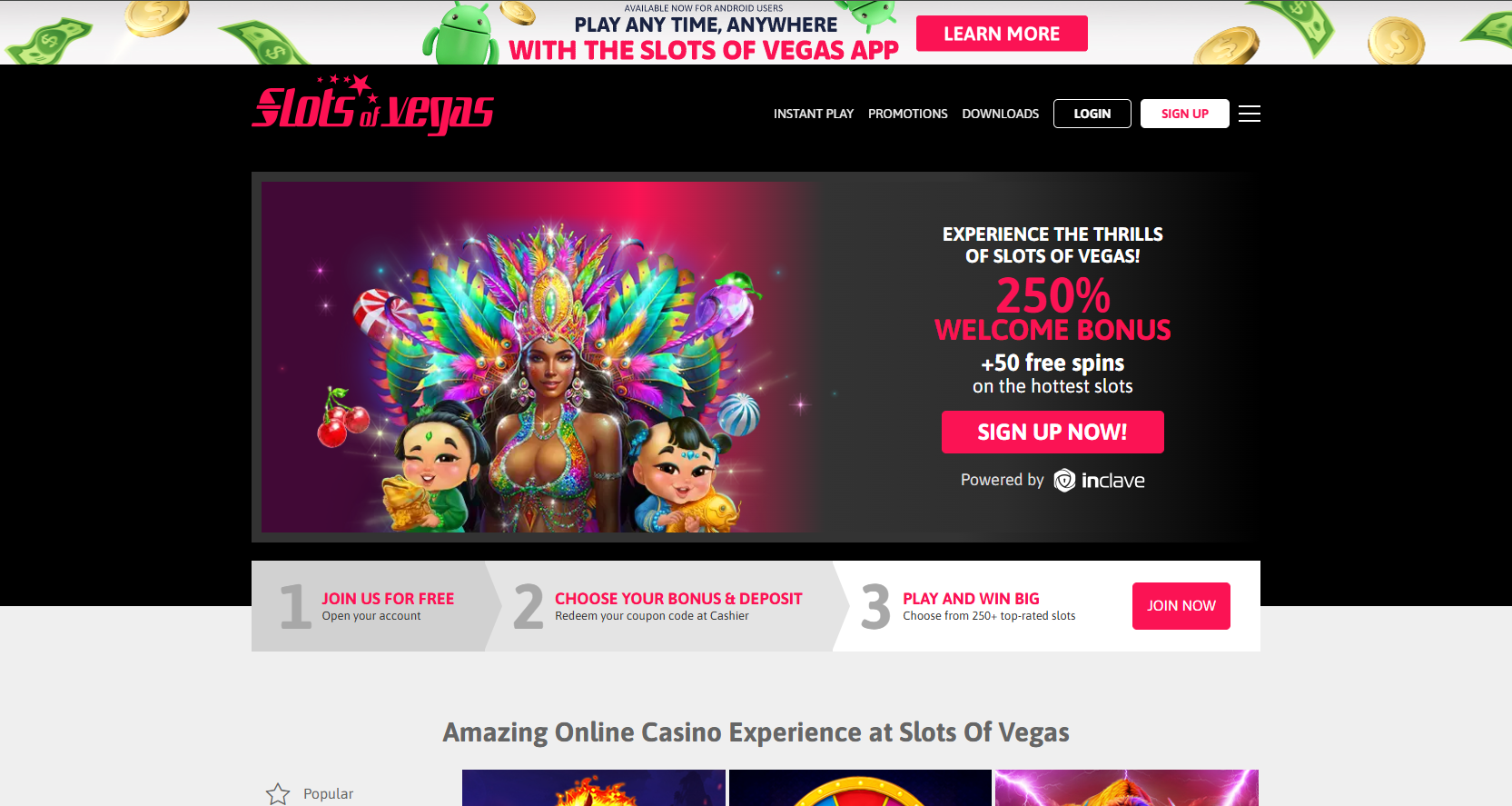 Slots of Vegas homepage screenshot