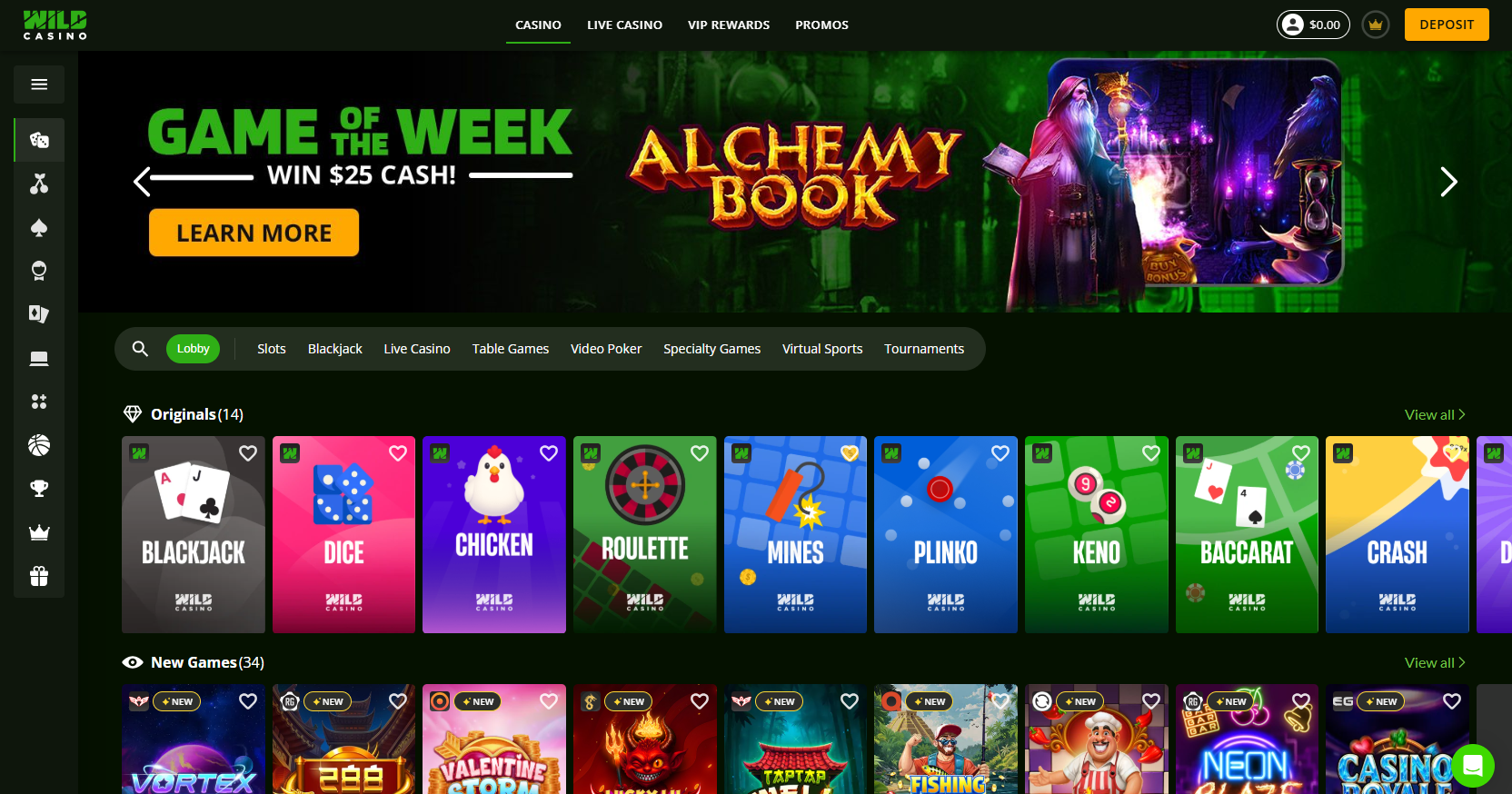 Wild Casino homepage screenshot