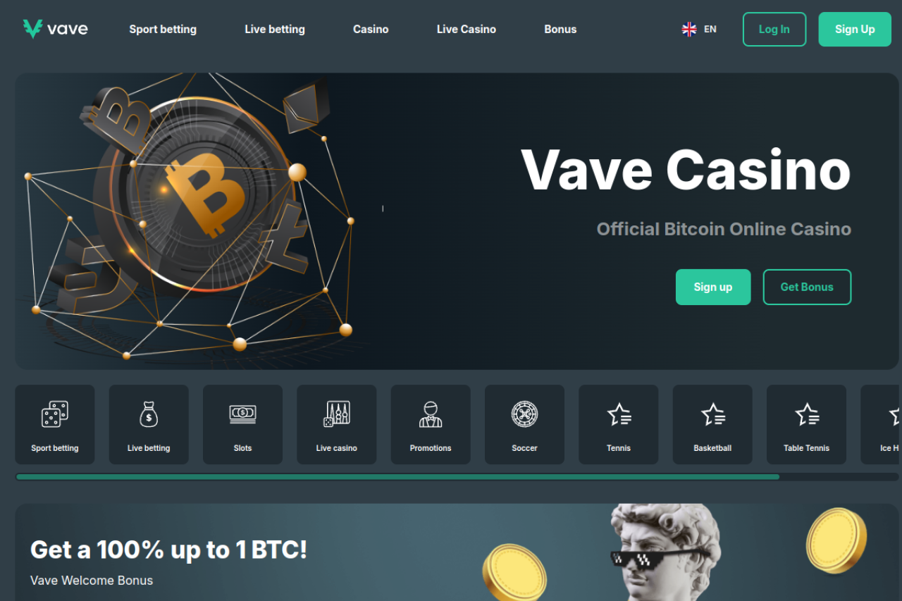 Vave Casino homepage screenshot